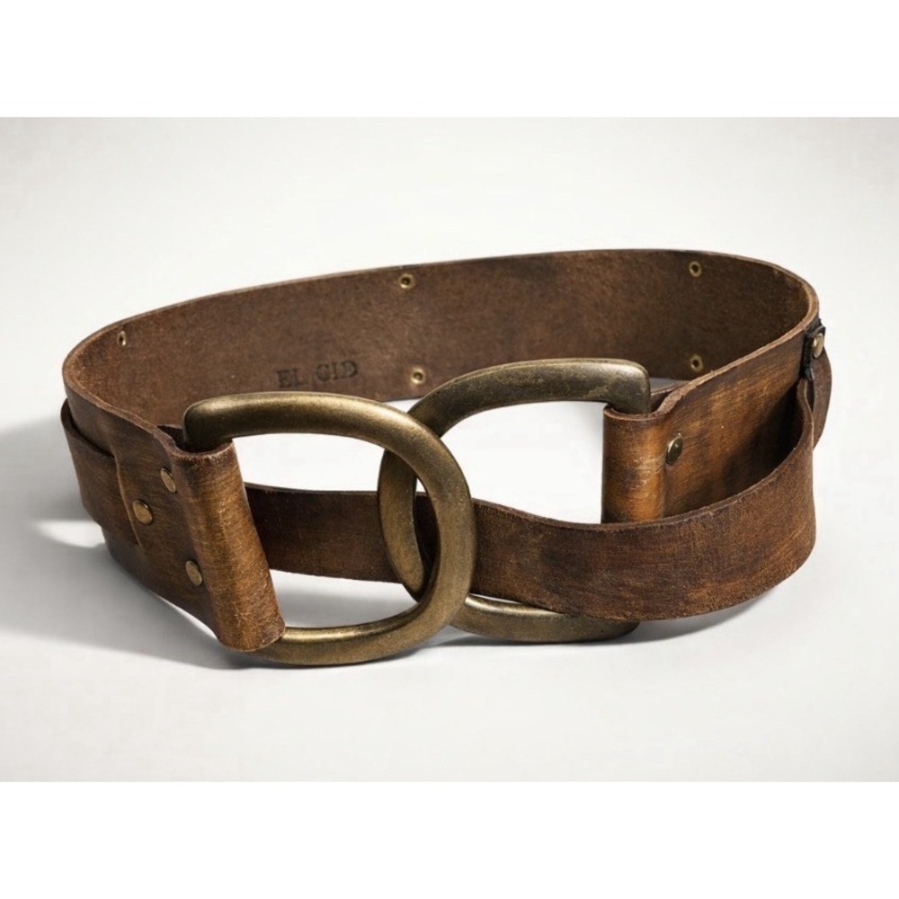 Vintage Rare El Cid by Keller Leather Solid Brass Buckle 3"‎ Heavy Hand Riveted